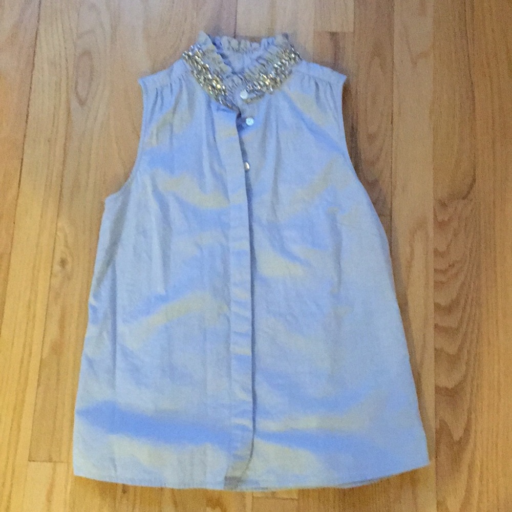 JCrew Nehru sleeveless collar shirt with jewels